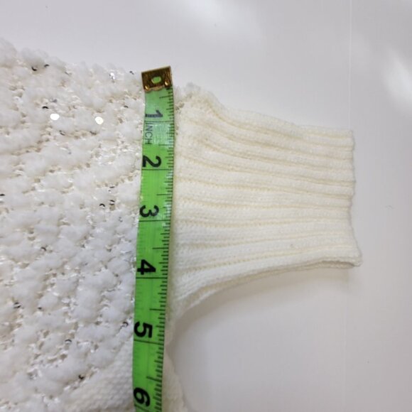 Glitter Sparkly Knit Long Sleeve Turtleneck White Poncho - Picture 10 of 11